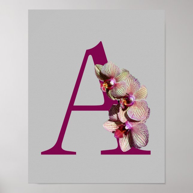 Affiche Orchidée Élégant Monogramme Initial A  (Devant)