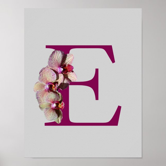 Affiche Orchidée Élégant Monogramme initial E (Devant)