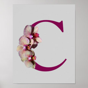 Affiche Orchidée Élégant Monogramme Initiale C  