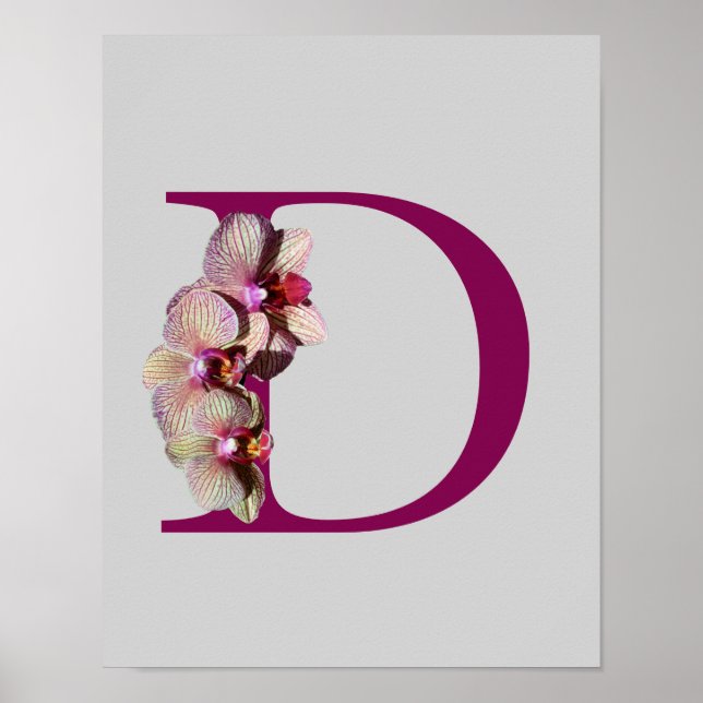 Affiche Orchidée Élégant Monogramme Initiale D (Devant)