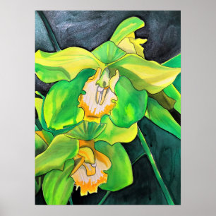 Affiche Orchidée fleurs vert et jaune art