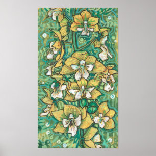Affiche Orchidée Jaune Fleurs tropicales Art de peinture f