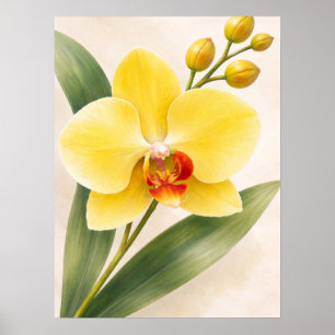 Affiche Orchidée Phalaenopsis jaune en fleurs, botanique