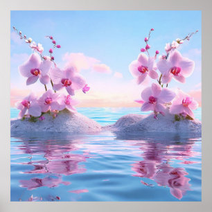 Affiche 🌸 Orchidée Rose Reflet d'Eau Espaces Tranquilles
