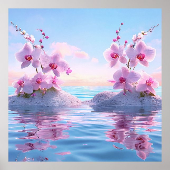 Affiche 🌸 Orchidée Rose Reflet d'Eau Espaces Tranquilles  (Devant)