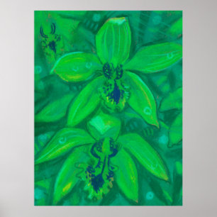 Affiche Orchidée verte, peinture florale à fleurs tropical