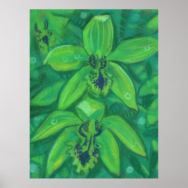 Affiche Orchidée verte, peinture florale à fleurs tropical (Devant)