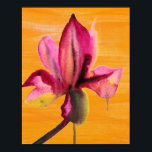 Affiche Orchidée violette aquarelle fleur pop art orange<br><div class="desc">De la peinture originale aquarelle de Sacha Grossel d'une fleur d'aquarelle violette sur un pop art orange vif peint arrière - plan. Ce design animé s'inspire des climats tropicaux et fleuris et est un style botanique et pop art.</div>