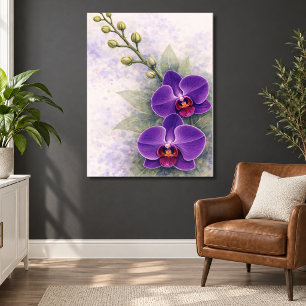 Affiche Orchidée violette Duo Fleur Botanique