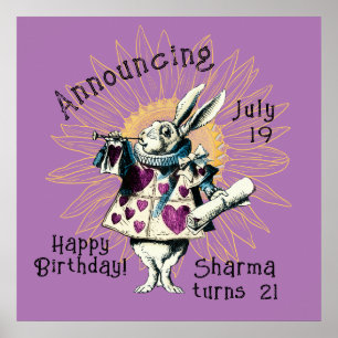 Affiche Orchidée White Rabbit Joyeux décret d'anniversaire