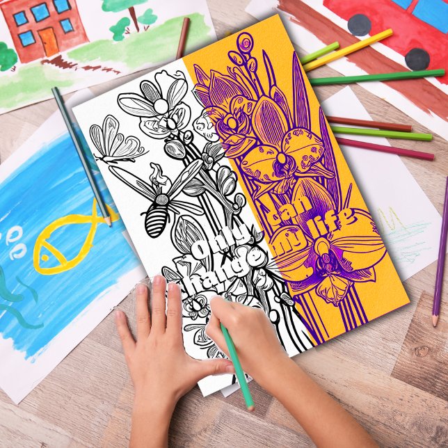 Affiche Orchidées avec coloriage papillon Page imprimable (Customize the text OR remove then download and print out at home for therapeutic coloring fun.)