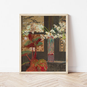 Affiche Orchidées blanches et une pivoine   Leon Wyczółkow