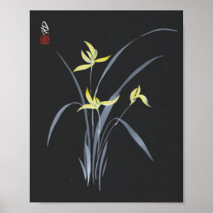 Affiche Orchidées dorées à minuit
