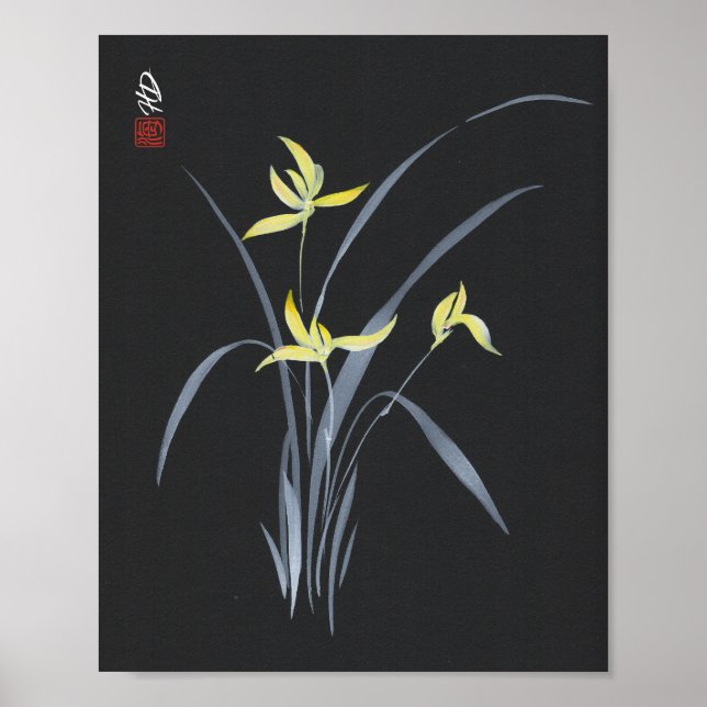 Affiche Orchidées dorées à minuit (Devant)