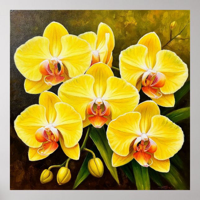 Affiche Orchidées jaunes avec centres roses Botanique (Devant)