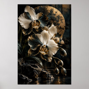 Affiche Orchidées Phalaenopsis blanches et noires avec cer