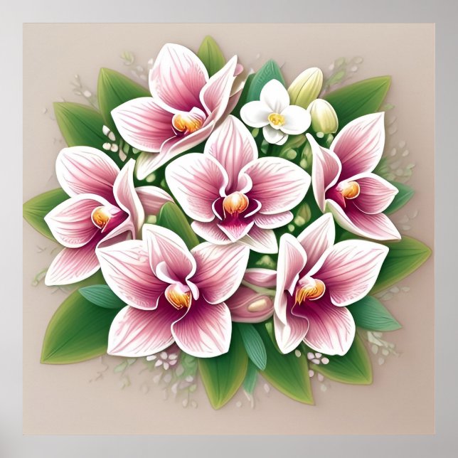 Affiche Orchidées roses élégantes en fleurs (Devant)