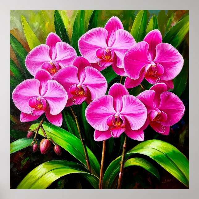 Affiche Orchidées Roses Vibrantes Décor Floral Tropical (Devant)