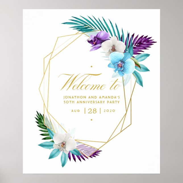 Affiche Orchidées Tropicales Aquarelle Géométrique Anni Bi (Devant)