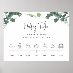 Affiche Order of Events Timeline Greenery Wedding Sign