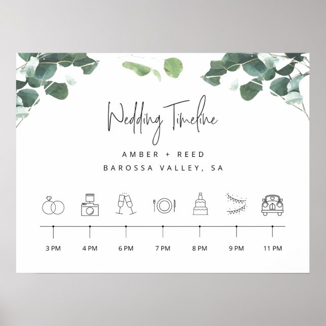 Affiche Order of Events Timeline Greenery Wedding Sign (Devant)