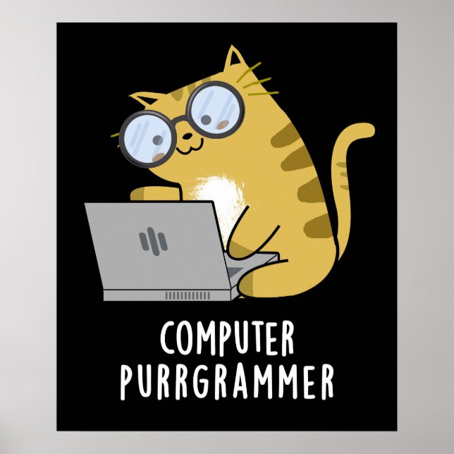 Affiche Ordinateur Purr-grammer Funny Chat Pun Dark BG (Devant)