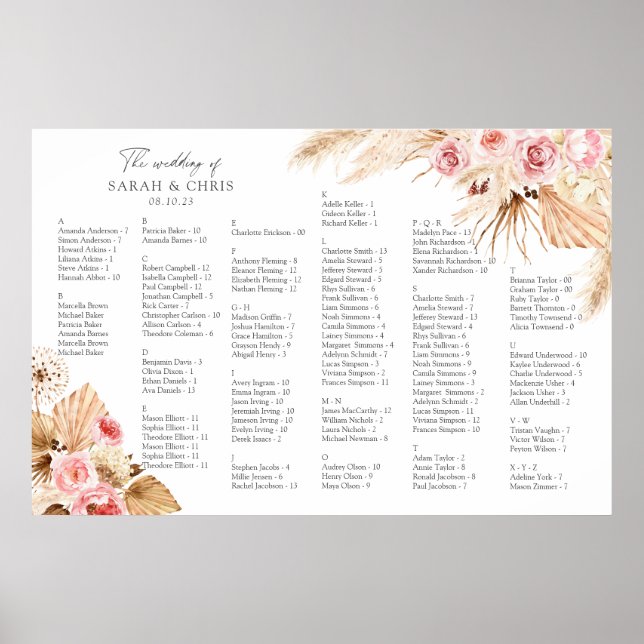 Affiche Ordre alphabétique Boho Floral Seating chart (Devant)