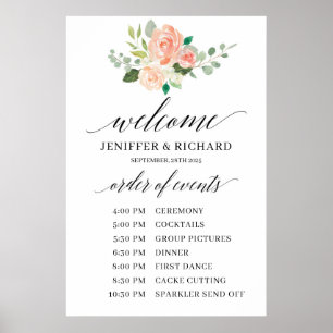 Affiche Ordre de service de mariage floral rose bohème