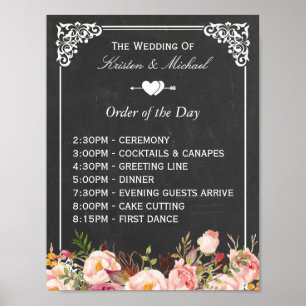Affiche Ordre du jour   Panneau Mariage Floral Chalkboard