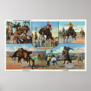 Affiche OregonVue panoramique de Rodeo Bronco Busters