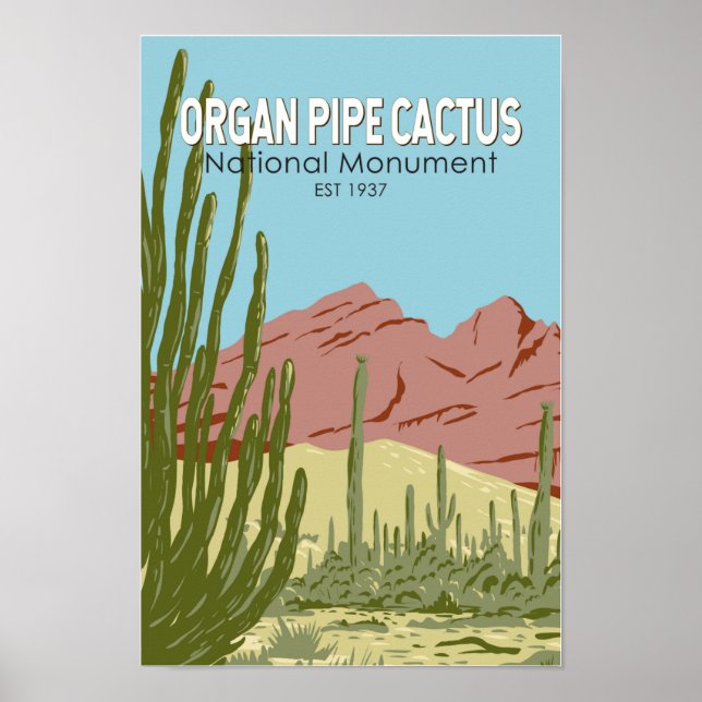 Affiche Organ Pipe Cactus National Monument Arizona Retro (Devant)