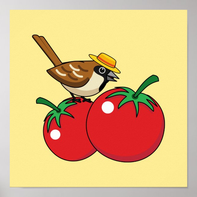 Affiche Organic lover Sparrow Eating Red Tomato (Devant)