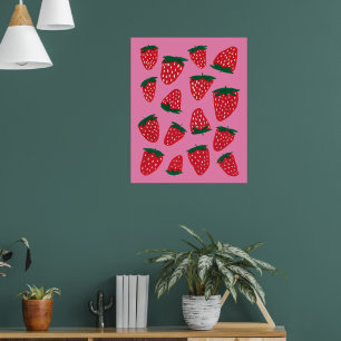Affiche Organic summer strawberries red o pink background