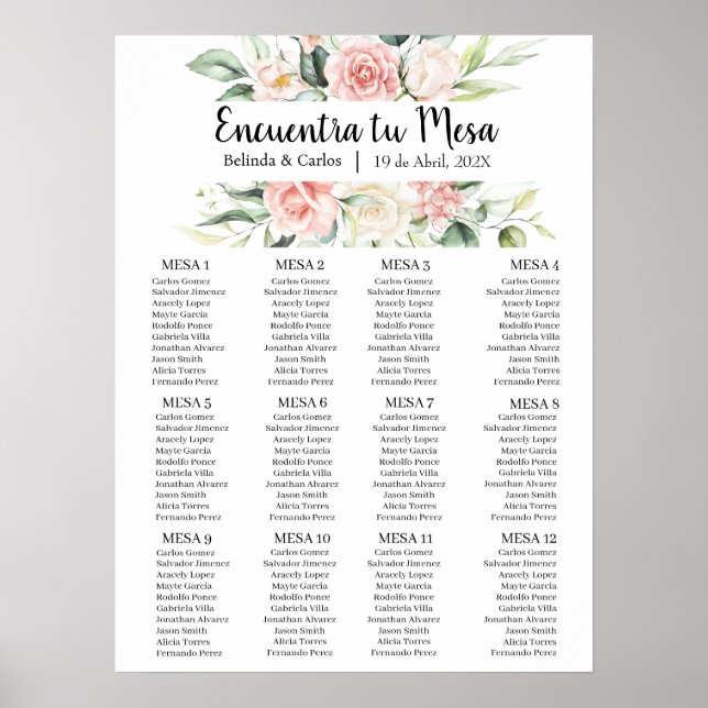 Affiche Organigramme rose mariage (Devant)
