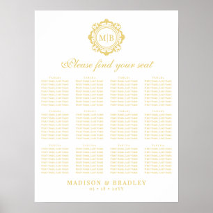 Affiche Organiser Floral Monogramme Mariage Or Carte de si