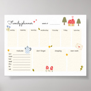 Affiche Organiseur Hebdomadaire de Famille Calendrier Impr