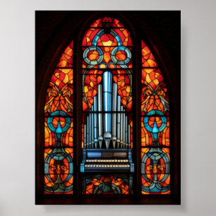 Affiche Orgue à tuyaux de cathédrale gothique Vitrail