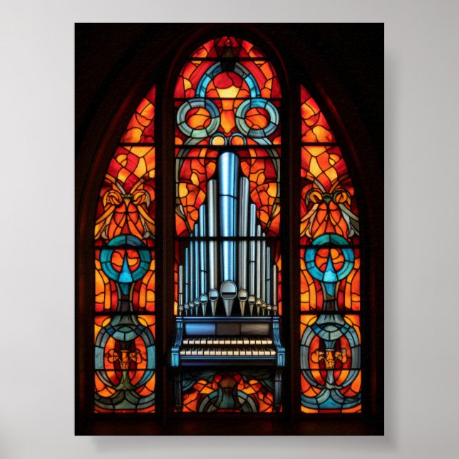 Affiche Orgue à tuyaux de cathédrale gothique Vitrail (Devant)