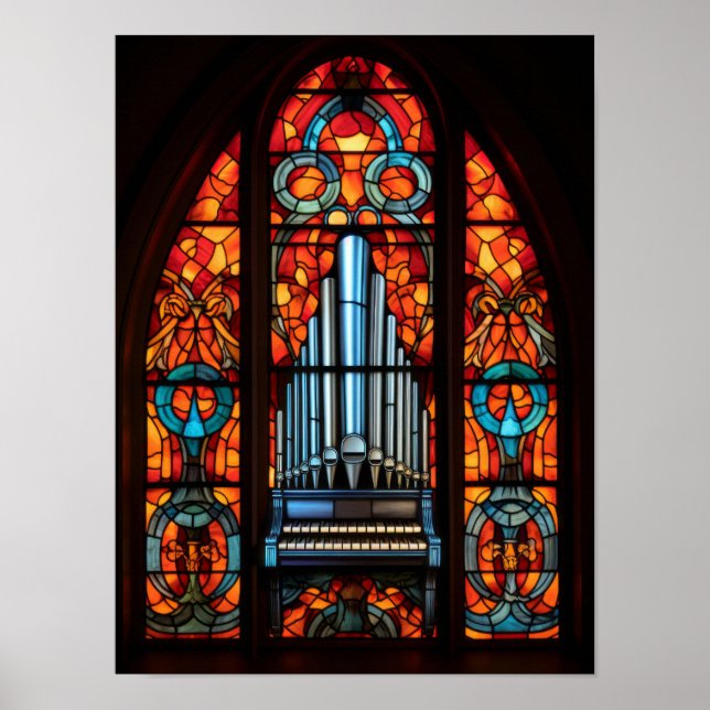 Affiche Orgue à tuyaux de cathédrale gothique Vitrail (Devant)