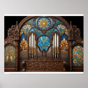 Affiche Orgue à tuyaux en bois de style Art Nouveau avec m