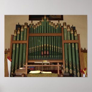 Affiche Orgue à tuyaux vert vintage et or 🎹