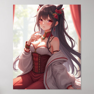 Affiche Oriental Beauty: Anime Girl in a Red Corset