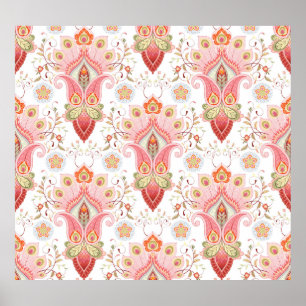 Affiche Oriental Flair : Damask Peacock Paisley