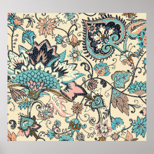 Affiche Oriental Paisley : Elégance Textile Stylisée.