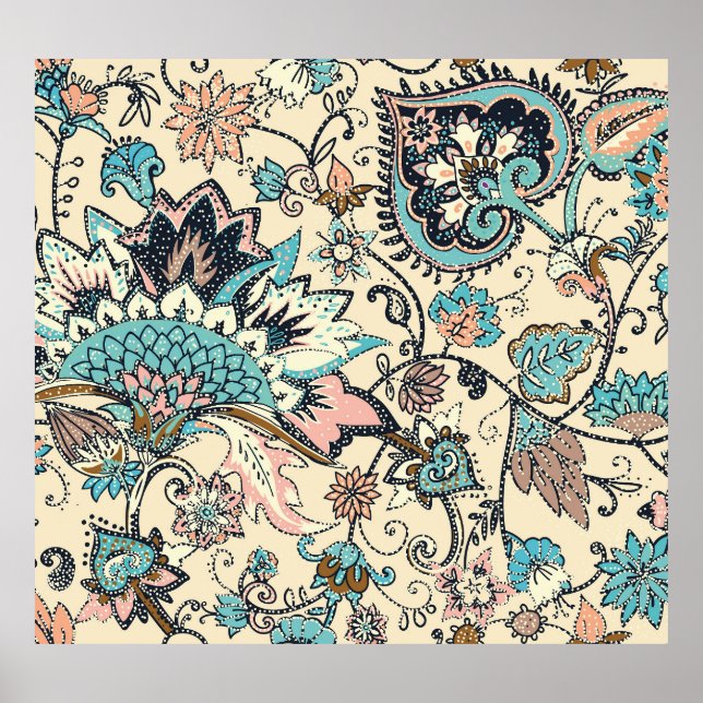 Affiche Oriental Paisley : Elégance Textile Stylisée. (Devant)
