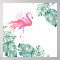 Original Art Tropical Watercolor Pink Flamingo