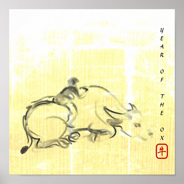 Affiche Original painting Water Buffalo Child Ox Year SqP (Devant)