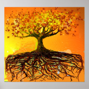 Affiche originale d'arbre aux racines grunge en dé