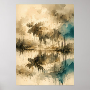 Affiche Orignal Brumeux en Reflet – Art à l'aquarelle
