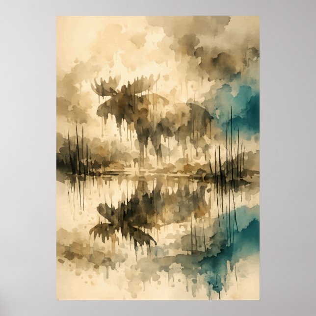 Affiche Orignal Brumeux en Reflet – Art à l'aquarelle (Devant)